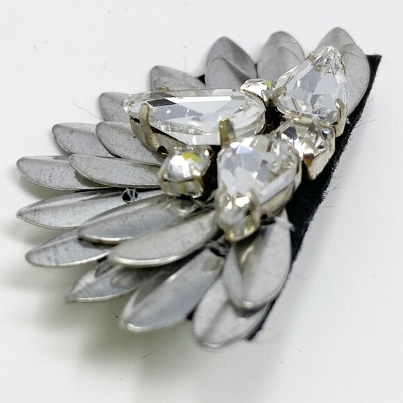 Silver Beaded Crystal Geometric Semicircle Fan Statement Earrings - Picture 5 of 7